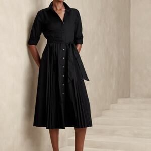 Banana Republic Pleated Midi Shirtdress Cotton Poplin